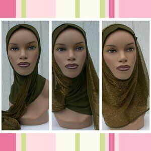GREEN Kuwaiti Mona Instant Hijab Abaya Muslim Islamic Headcover Women Head Scarf